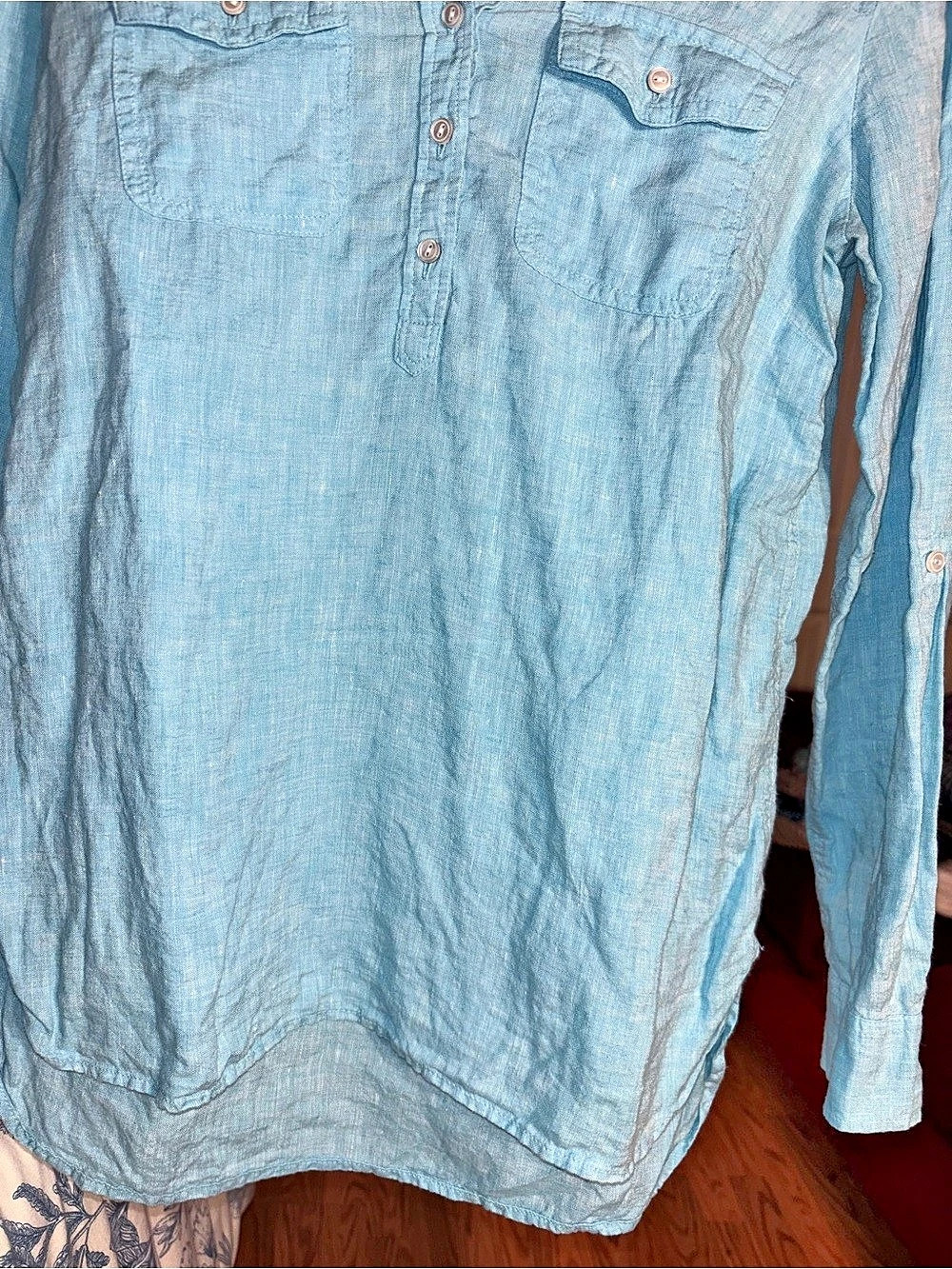 Talbots Linen Button-Front Tunic Blue Size Small - Picture 4 of 11